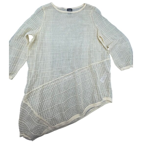 Travelers collection half sleeve shirt sheer  ivory tunic blouse asymmetric READ - Picture 1 of 7
